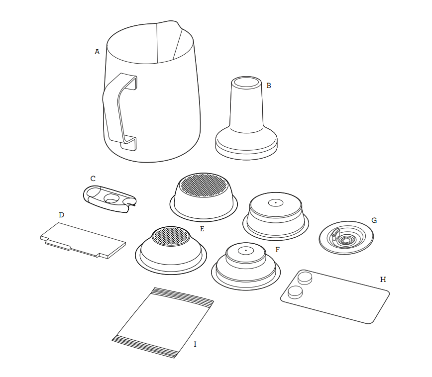 Breville Bambino plus accessories illustrations in the user manual